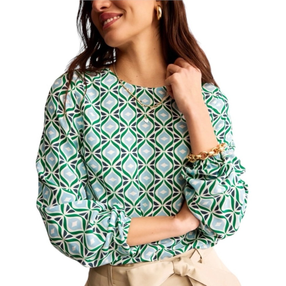 Boden Easy Printed Top in Green Tambourine Diamond Wave - 2